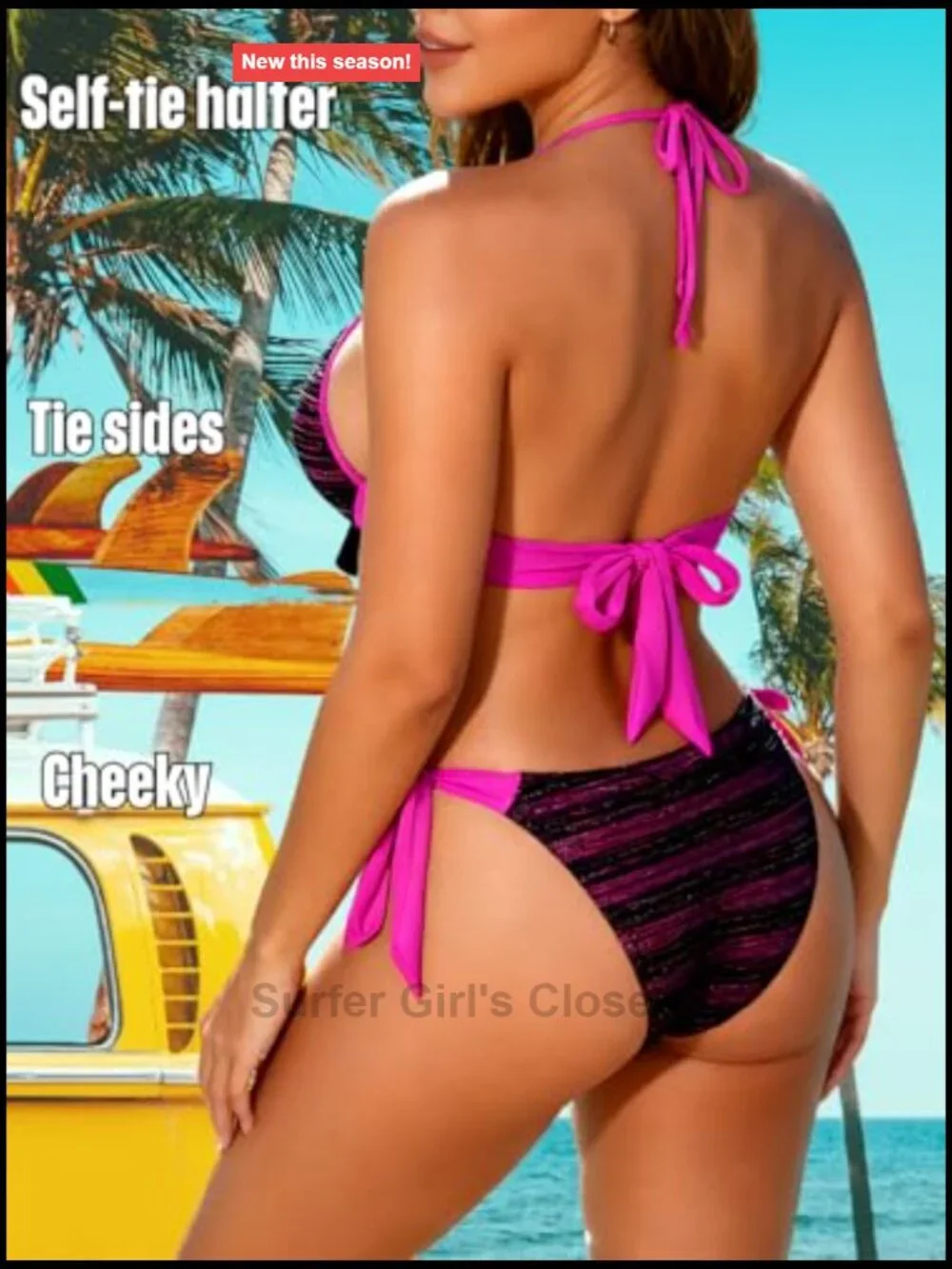Push Up Bikini Set, Halter String High Cut, Underwire Cheeky, 2 Piece Swimwear